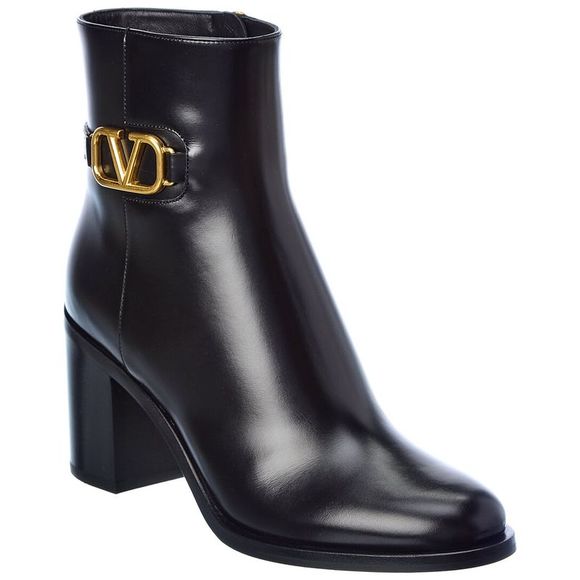 Valentino Vlogo 75 Leather Bootie, Black